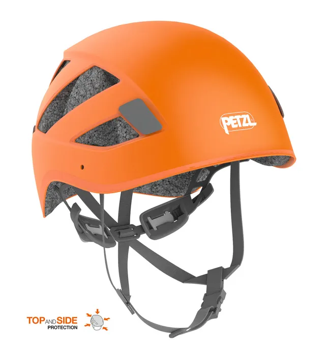 Orange climbing helmet