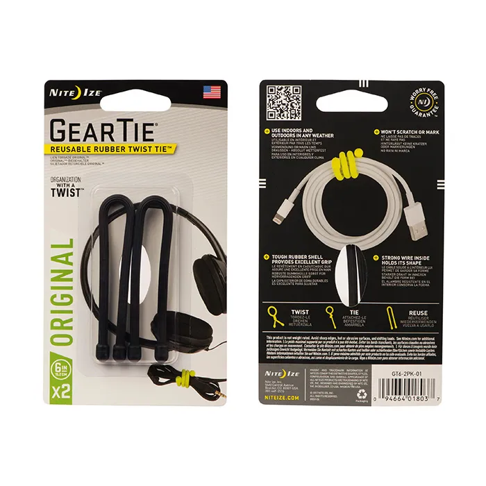 Gear Tie 6- Black 2pk