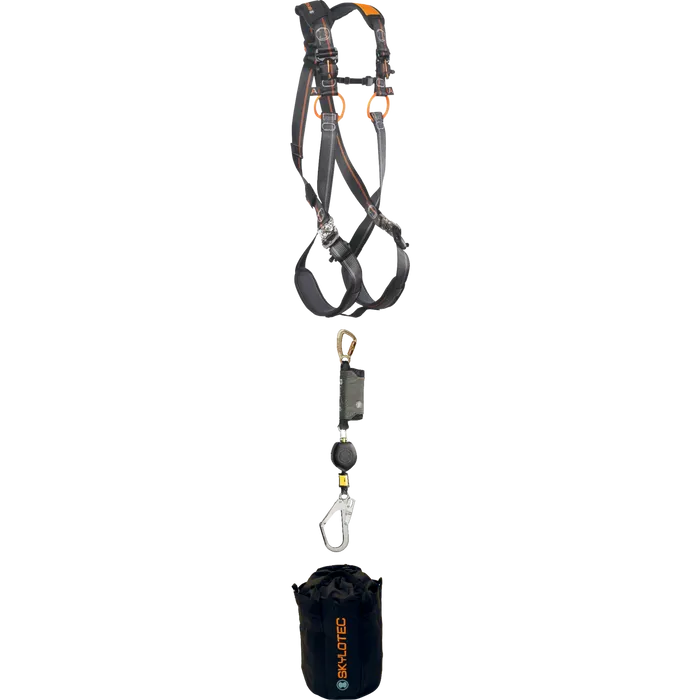 Kit med sele fallskydd samt svart säck