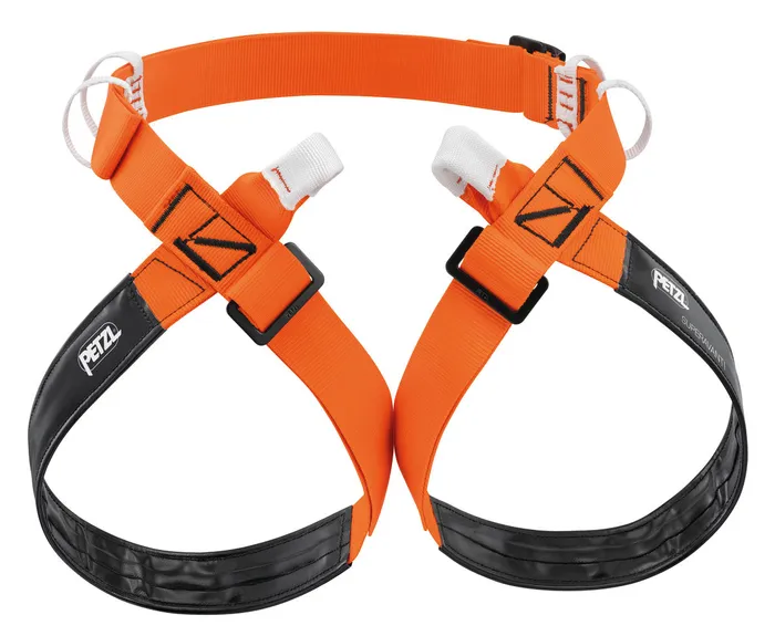 Orange/black climbing harness for cave climbing